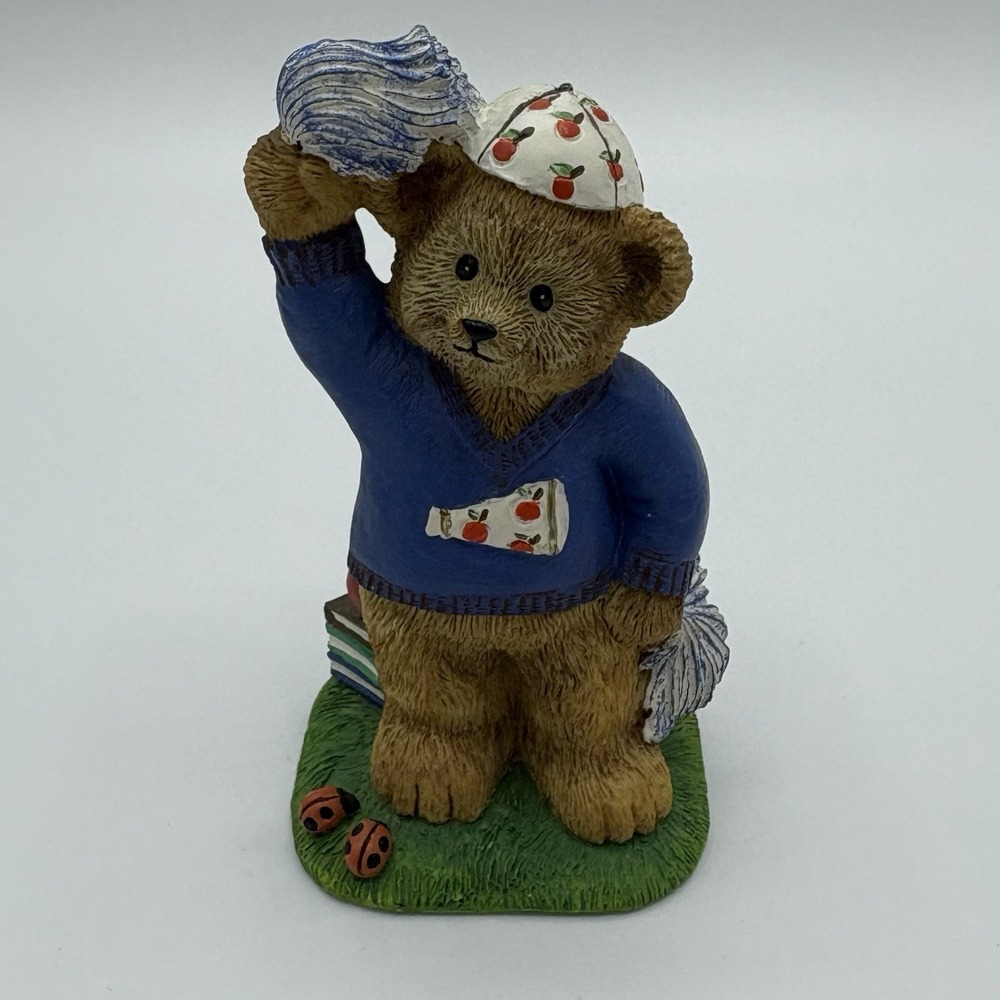 Danbury Mint Figurine September Cheerleader Apple Bear Collectible Blue Brown